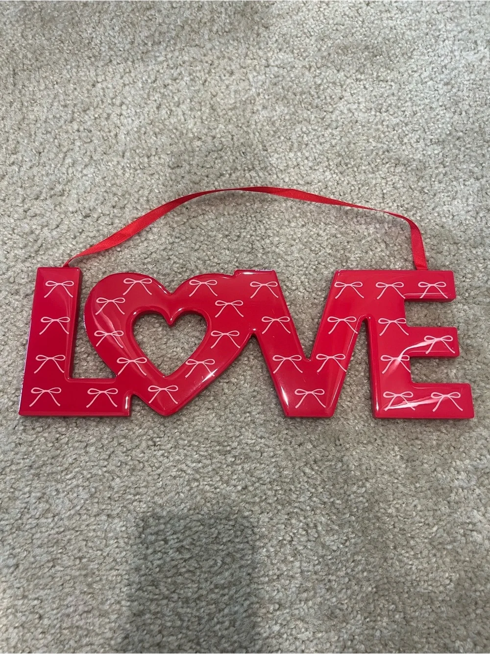 LOVE Red Wall Hanging Sign with Heart Accent